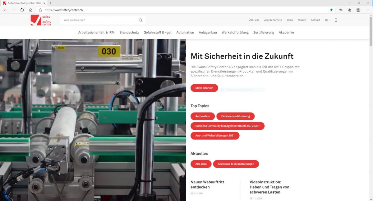 SVTI und Swiss Safety Center: Mit neuer Website noch näher zum Kunden - WAiSCH